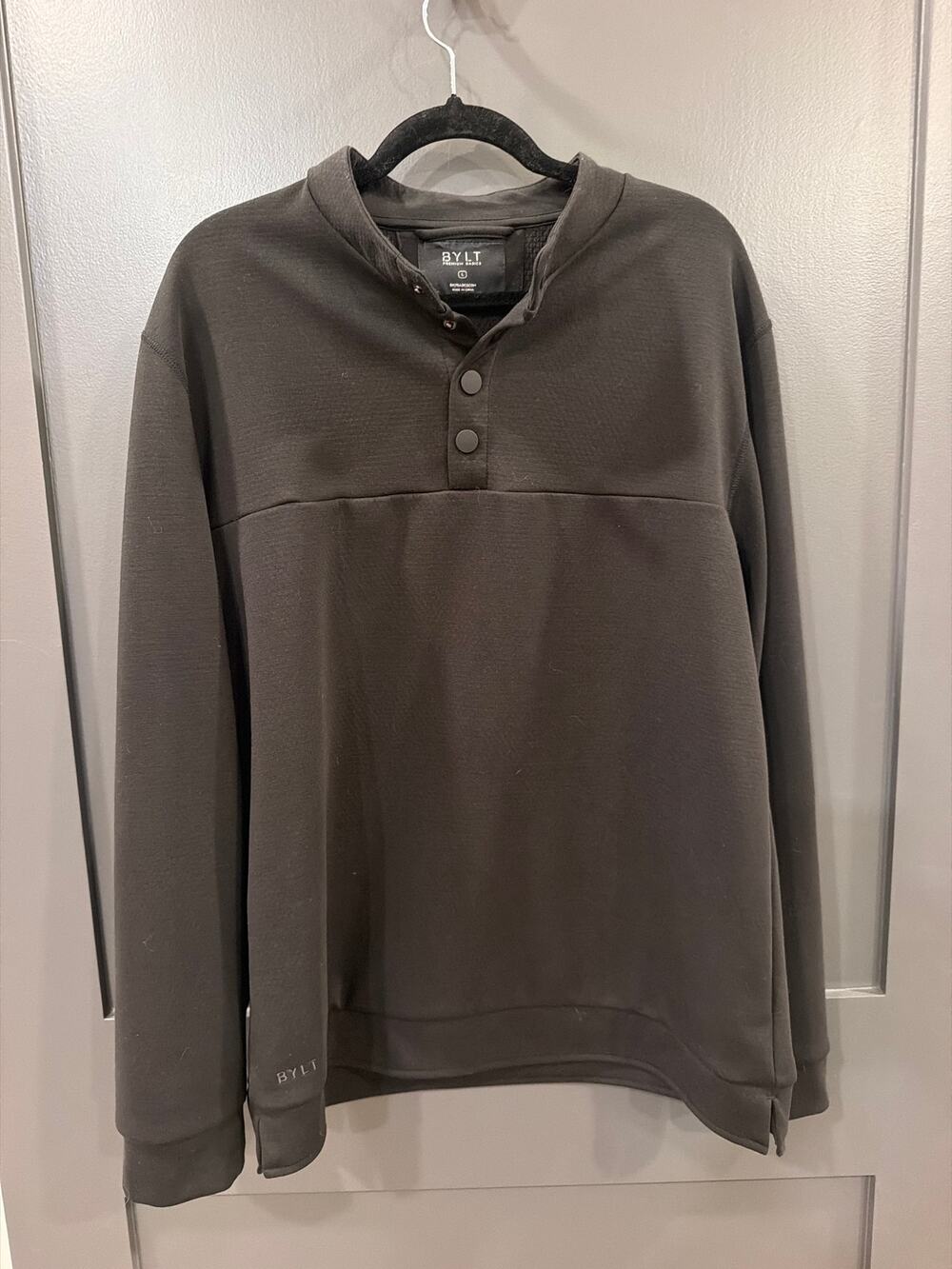BYLT Premium Basics Pullover XL Black Snap Neck Waffle Lined Athleisure Golf
